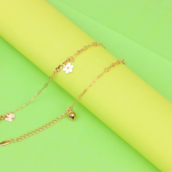 "Rose Gold Anklet with Cross & Flower Charms, XPAL1164 - Picture 7 of 12